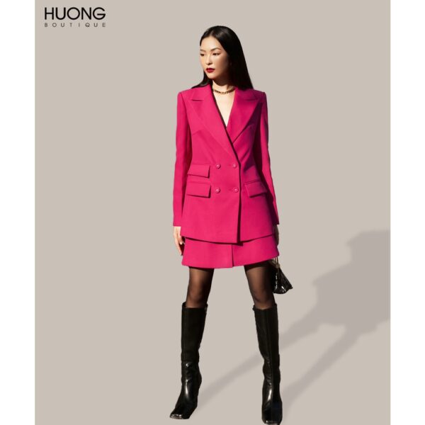 Set áo blazer hai hàng cúc hồng fuchsia và chân váy mini HUONG BOUTIQUE HBVEST156 - Hình ảnh 5