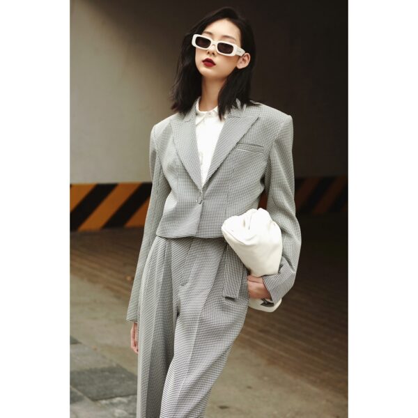 Set áo blazer mini houndstooth đen trắng và quần baggy HUONG BOUTIQUE HBVEST143 - Hình ảnh 7