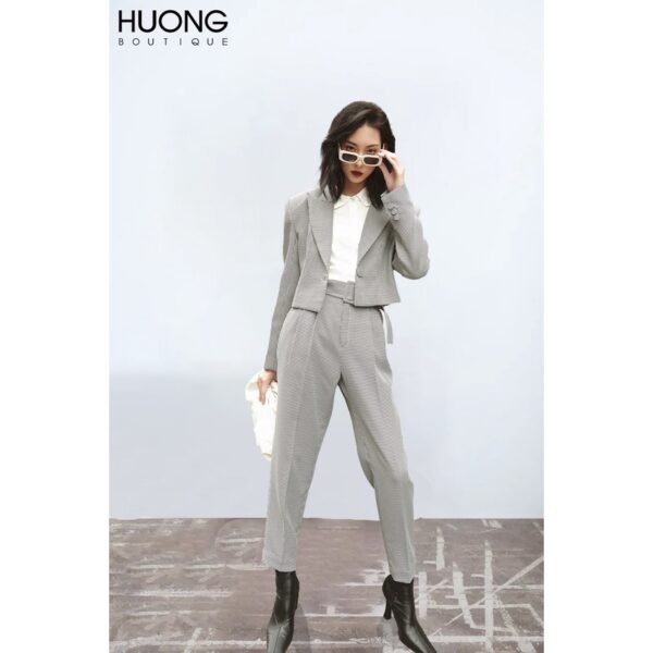 Set áo blazer mini houndstooth đen trắng và quần baggy HUONG BOUTIQUE HBVEST143 - Hình ảnh 8