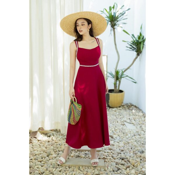 Váy 2 dây viền thổ cẩm đỏ MM - Hình ảnh 3