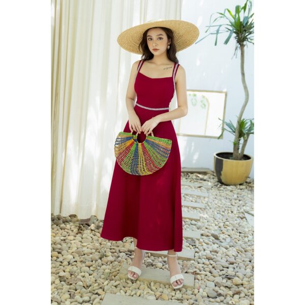 Váy 2 dây viền thổ cẩm đỏ MM - Hình ảnh 4