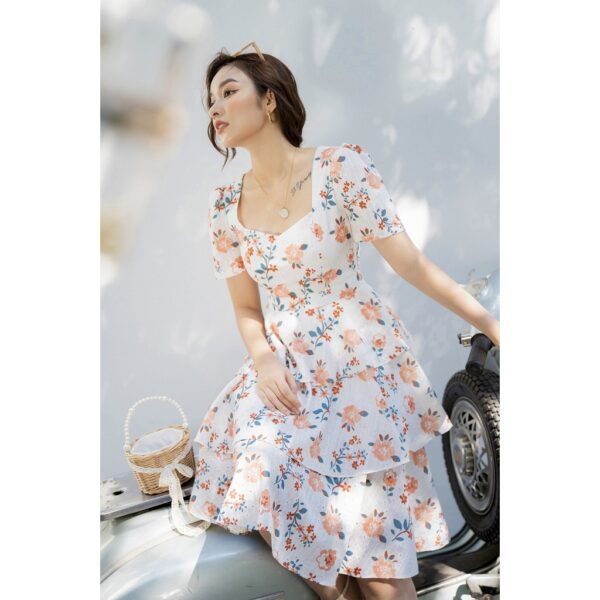 Váy cổ vuông tầng hoa cam MM - Hình ảnh 2