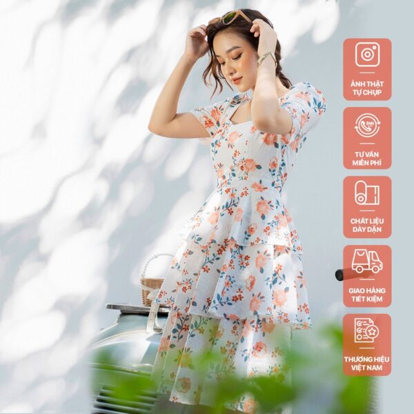 Váy cổ vuông tầng hoa cam MM