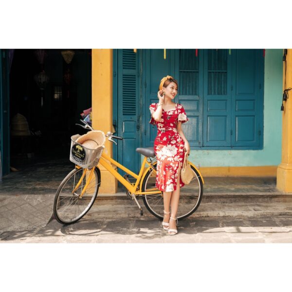 Váy cổ vuông xẻ bên hoa đỏ PH 652519 HER - Hình ảnh 3