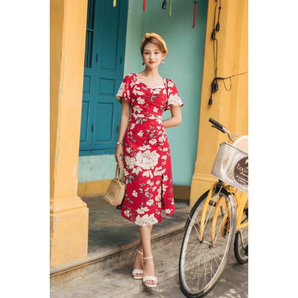 Váy cổ vuông xẻ bên hoa đỏ PH 652519 HER - Hình ảnh 5