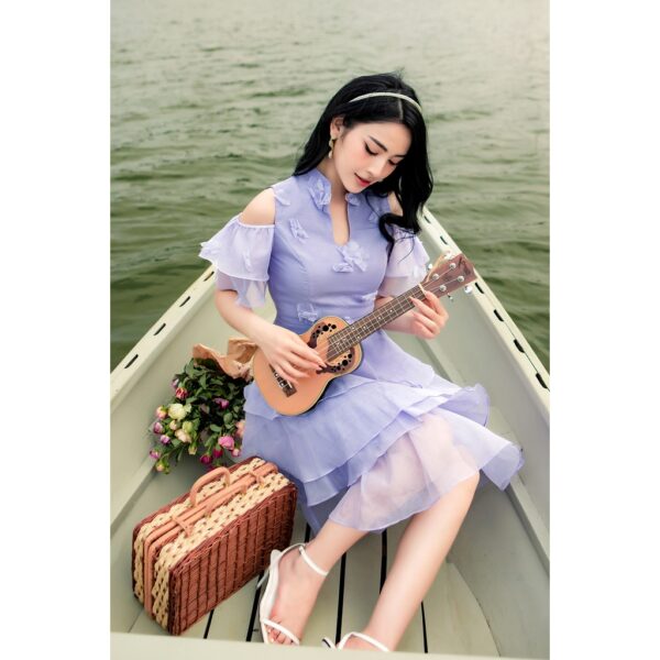 Váy khoét tay tầng tím HMH - Hình ảnh 5