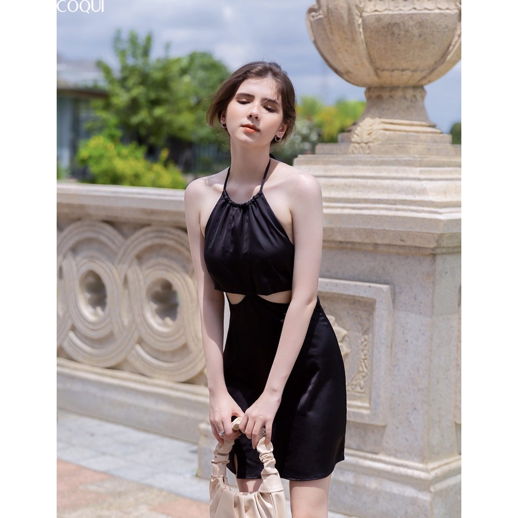 Váy lụa đen cột dây – COQUI Black Swan dress