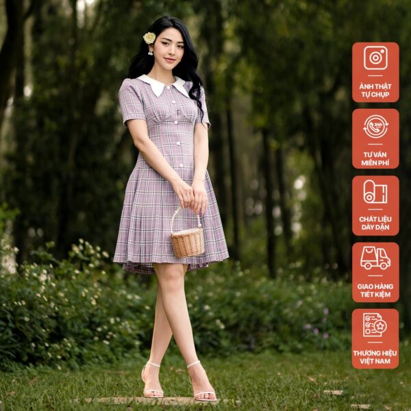 Váy rúm ngực chân li bên tím HMH