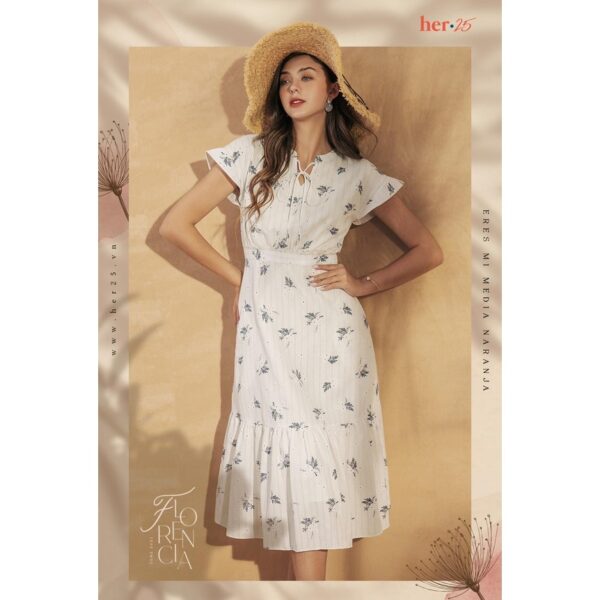 Váy tay hến hoa xanh trắng FL 348654 HER - Hình ảnh 4