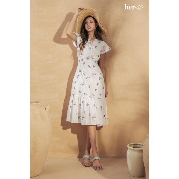 Váy tay hến hoa xanh trắng FL 348654 HER