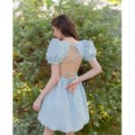 Váy tay phồng cột dây hở lưng – COQUI Baby Blue dress