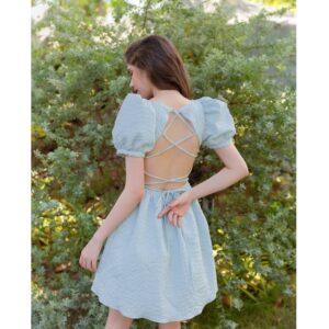 Váy tay phồng cột dây hở lưng - COQUI Baby Blue dress