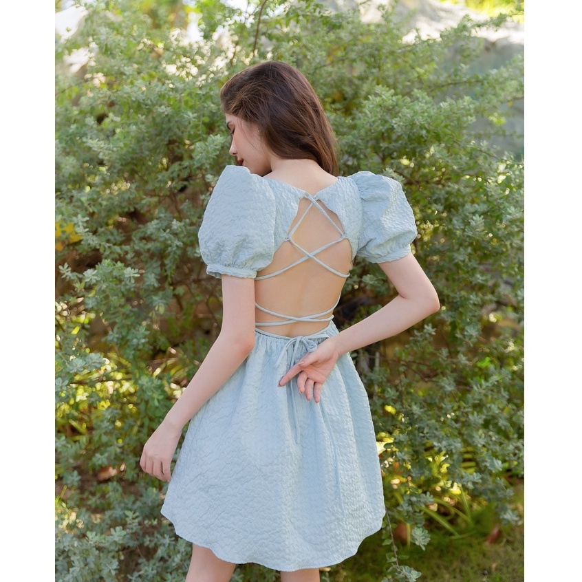 Váy tay phồng cột dây hở lưng – COQUI Baby Blue dress