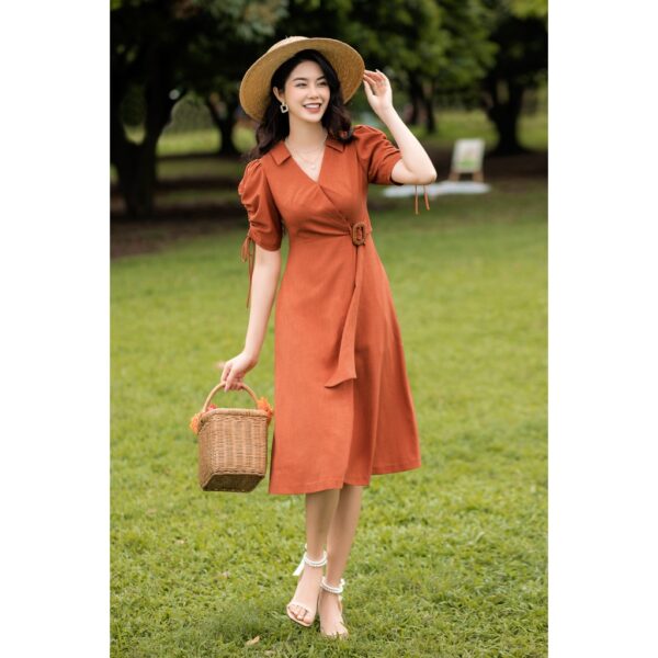 Váy tay rút vạt đè cam ĐX - Hình ảnh 4