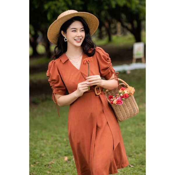 Váy tay rút vạt đè cam ĐX - Hình ảnh 5