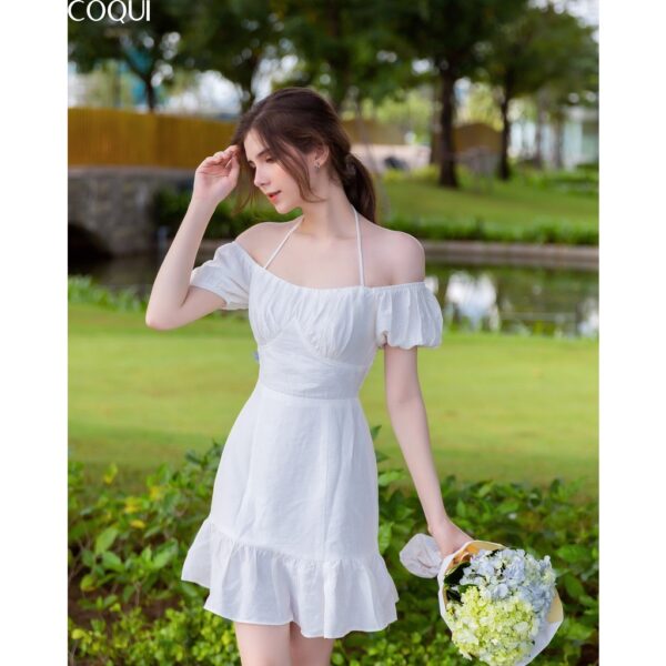 Váy trắng trễ vai cột dây - COQUI White Tea dress - Ảnh 3