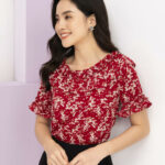 Áo sơ mi nữ công sở LUPERI LFSM1140 cách điệu tay bèo, màu đỏ trẻ trung, hiện đại, dễ mix đồ
