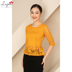 Áo sơ mi nữ LUPERI LFSM1100 cổ tròn tay lỡ phối ren màu trơn, bo eo cách điệu, áo sơ mi tay ngắn, áo sơ mi kiểu nữ, áo sơ mi công sở, áo sơ mi tay...