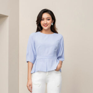 Áo sơ mi nữ LUPERI LFSM1181 cổ tròn kiểu tay lửng co bo eo, họa tiết kẻ ô thời trang, áo sơ mi tay ngắn, áo sơ mi kiểu nữ, áo sơ mi nữ đẹp, áo sơ...