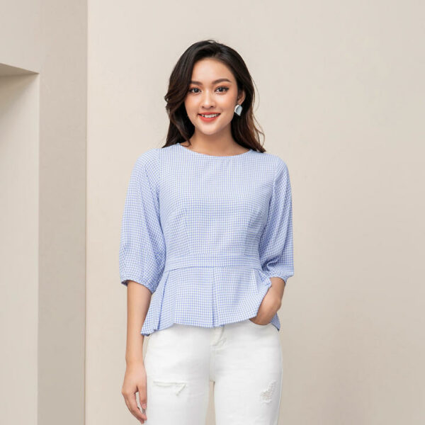 Áo sơ mi nữ LUPERI LFSM1181 cổ tròn kiểu tay lửng co bo eo, họa tiết kẻ ô thời trang, áo sơ mi tay ngắn, áo sơ mi kiểu nữ, áo sơ mi nữ đẹp, áo sơ...