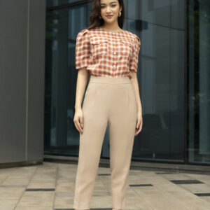 Áo sơ mi nữ tay ngắn Luperi LFSM1201 họa tiết kẻ caro đẹp kiểu nữ phong cách trẻ trung thanh lịch thời trang hiện đại