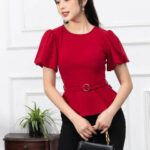 Áo Sơ Mi Tay Phồng LUPERI Dáng Peplum Sang Trọng, Chất Liệu Lụa Cát Hàn Quốc LFSM1213
