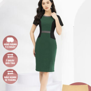 Đầm Công Sở Thiết Kế Phối Kiểu Tạo Eo Thon Luperi LFV3162 chiều dài đầm qua gối xẻ sau chất liệu co giãn nhẹ cho nàng công sở đi làm dự tiệc