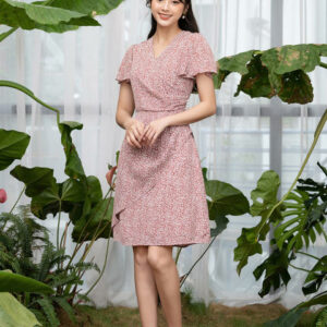 Đầm Hoa Nhí Vintage Luperi LFV3269 Cổ Chữ V cách điệu eo đính hạt chất liệu Cổ Chữ V, Cách Điệu Eo, Chất Liệu Lụa Hàn Cao Cấp LFV3269