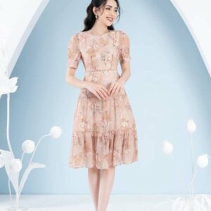 Đầm Maxi Hoa Hồng Luperi LFV3289 dài qua gối may 2 lớp lót tinh tế cho nàng dạo phố đi biển mặc đi làm
