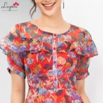 Váy Đầm Thiết Kế Nữ LUPERI LFV3177 Dáng Xoè Cổ Tròn Đính Khuy Họa Tiết Hoa Phù Hợp Đi Làm Đi Chơi Đi Dạo Phố