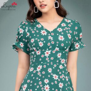 Váy Đầm Thiết Kế Nữ LUPERI LFV3198 Dáng Chữ A Đuôi Cá Cổ Tim Tay Cộc Hoạ Tiết Hoa Cho Bạn Nữ Đi Chơi Đi Dạo Phố