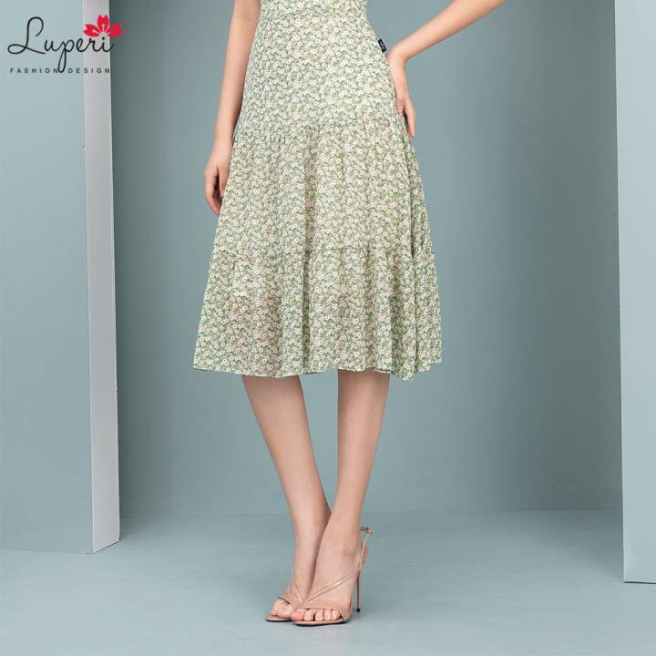 Váy Đầm Thiết Kế Nữ LUPERI LFV3209 Dáng Xoè Cổ Tròn Tay Cộc Khoét Vai Hoa Nhí Cho Bạn Nữ Đi Chơi Đi Dạo Phố