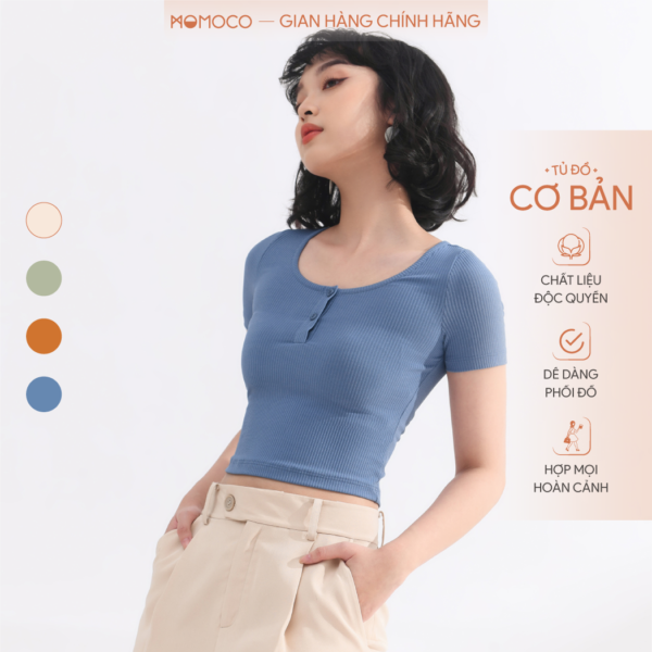 Áo Cộc Tay Croptop Nữ MOMOCO M2958 Chất Liệu Cotton Mềm Mịn Thoáng Mát Thiết Kế Dáng Ôm Đơn Sắc Tối Giản