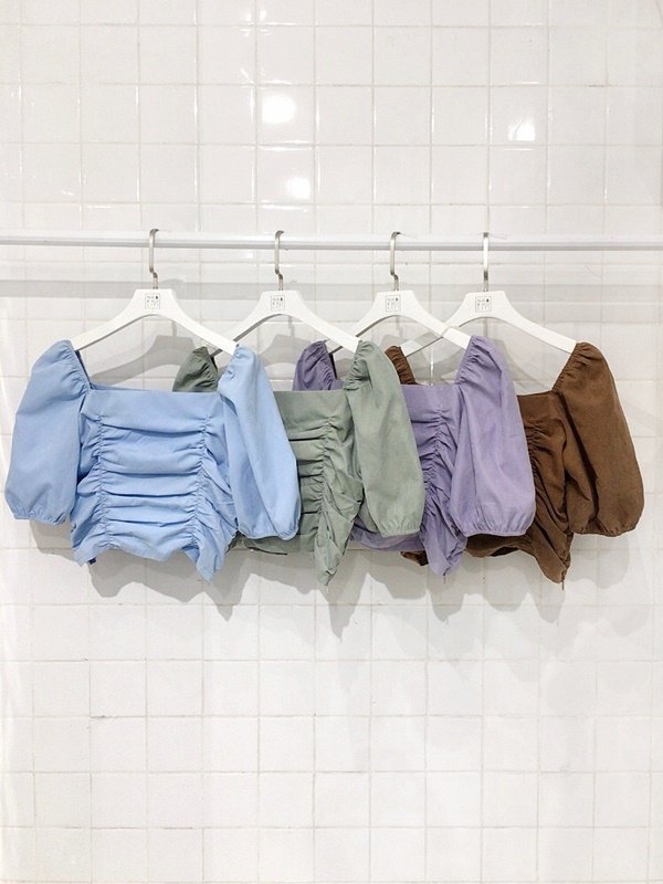 Áo cổ vuông dún thân trước sau TK
