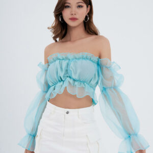 Áo croptop SheByShj tay dài phồng màu xanh - Blue Vera Top