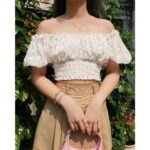 Áo croptop SheByShj trễ vai màu trắng – Dona Furry Top