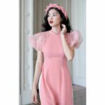 Áo dài cách tân tay ngắn phồng đính ngọc trai ONONMADE Peony
