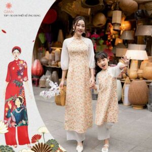 Áo dài mẹ bé An Yên hàng thiết kế chính hãng Giian - Ad409