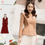 Áo Gladys- Áo tweed hoa cài vải dạ Tweed màu Nâu Tây A209