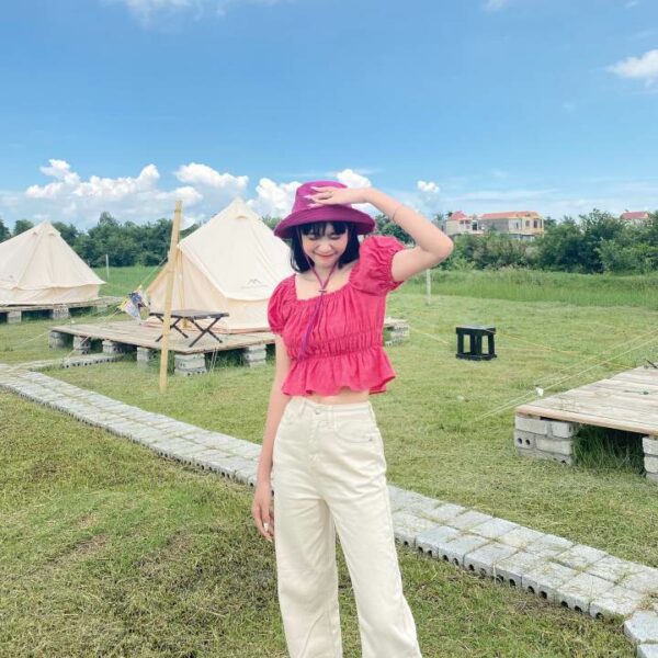 Áo kiểu bèo nhún tay phồng SHIRRED TOP