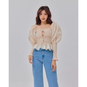 Áo Shebyshj tay bồng vải tafta màu nude - Kara top