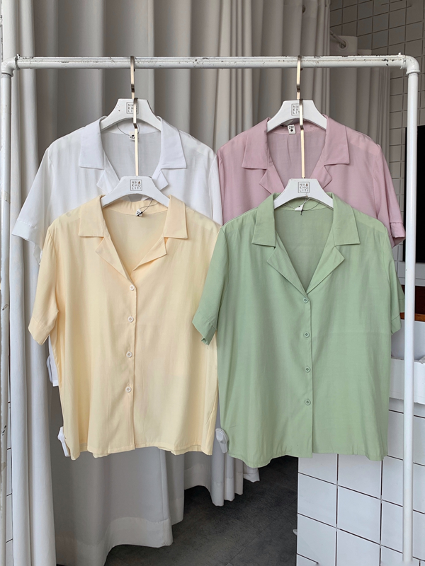 Áo sơ mi cổ danton màu pastel