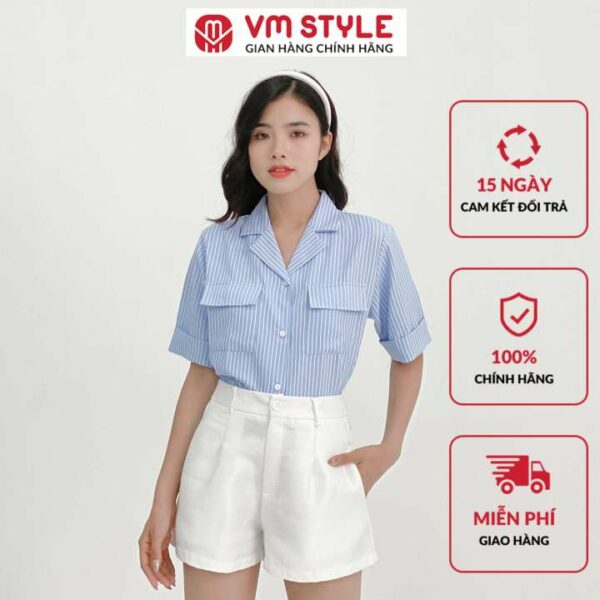 Áo Sơ Mi Nữ Ngắn Tay VM STYLE 22SU03HT1603 Dáng Suông Croptop Phối Túi Giả Năng Động