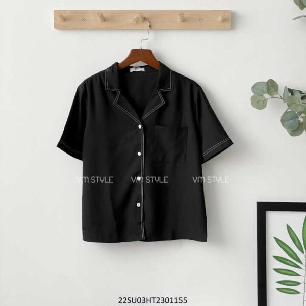 Áo Sơ Mi Nữ VM STYLE SMU00007 Tay Ngắn, Cổ Vest Viền Ulzzang Thời Trang Nữ 01514
