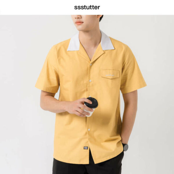 Áo sơ ?mi ngắn tay nam SSSTUTTER cổ màu nổi bật leon polo shirt