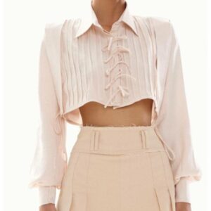 Áo sơ mi tay dài dáng croptop xếp li ONONMADE Cher Croptop màu hồng nhạt