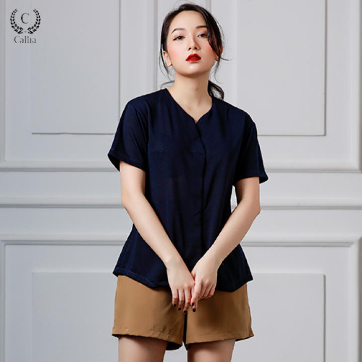 Áo thun nữ Callia thiết kế cổ V đắp Hami Top