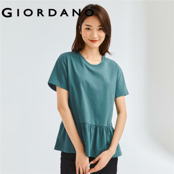 Áo thun nữ T-shirt cổ tròn ngắn tay áo lai hình hoa sen cá tính chất cotton thoải mái mùa hè GIORDANO Free Shipping 13322212