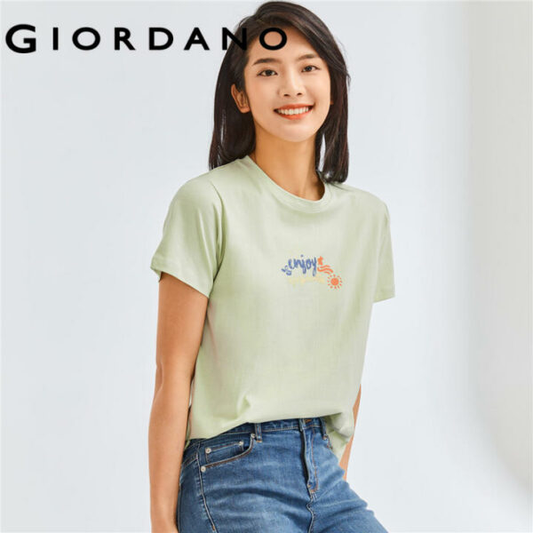 Áo thun nữ T-shirt cổ tròn ngắn tay chất 100% cotton mềm mại phối họa tiết thời trang trẻ trung mùa hè Giordano Free Shipping 05392383