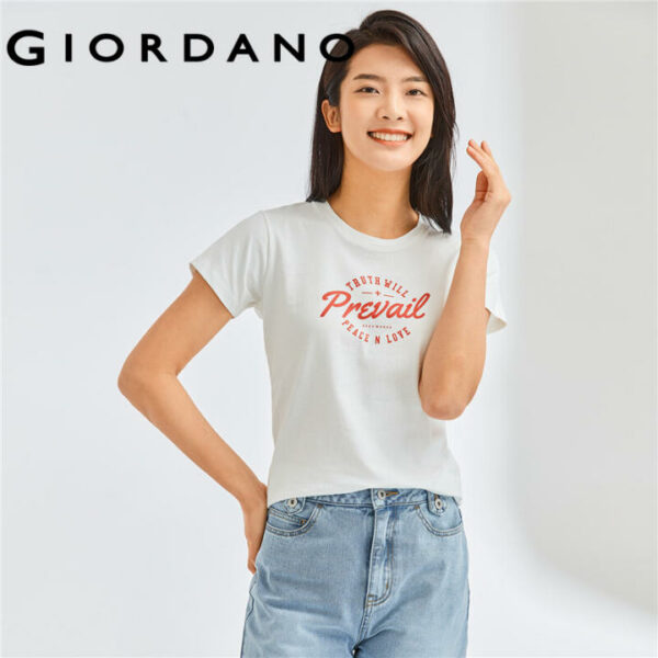 Áo thun nữ T-shirt cổ tròn ngắn tay phối hình chữ Anh chất 100% cotton thoải mái trẻ trung mùa hè Giordano Free Shipping 13392201